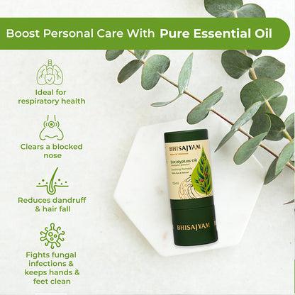 Benefits of Bhisajyam Eucalyptus Essential Oil for sinus relief cough and dandruff