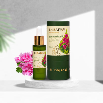 Bhisajyam Rose Geranium Essential Oil for skin glow acne control and hormonal balance