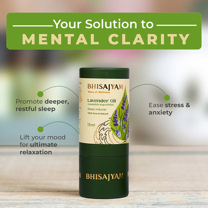 Benefits of Bhisajyam Lavender Essential Oil for stress relief anxiety and healthy hair growth