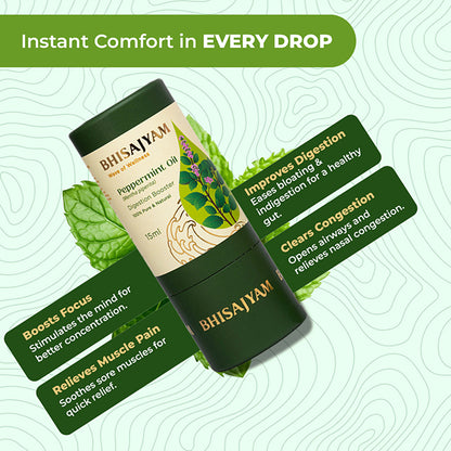 Benefits of Bhisajyam Peppermint Essential Oil for itchy scalp hair growth and cooling improve digestion