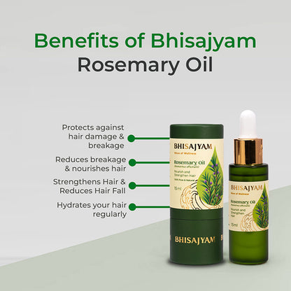 Benefits of Bhisajyam Rosemary Essential Oil for hair regrowth, thin hair and dandruff control