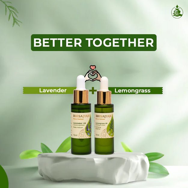 Bhisajyam Lavender and Lemongrass Essential Oil diffuser kit for relaxation freshness and home aromatherapy
