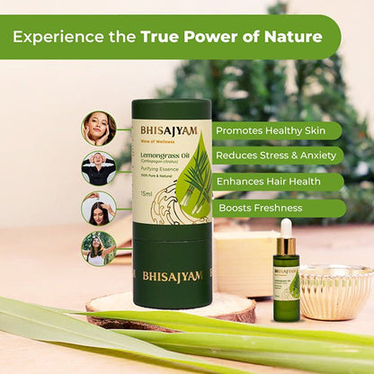 Benefits of Bhisajyam Lemongrass Essential Oil for dandruff control hair growth and stress relief