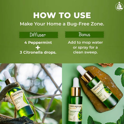 How to use peppermint and citronella essential oil in diffuser and spray for mosquito control and home use
