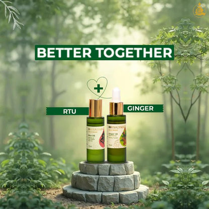 Bhisajyam RTU Oil and Ginger Essential Oil combo for period pain relief muscle pain and natural massage therapy