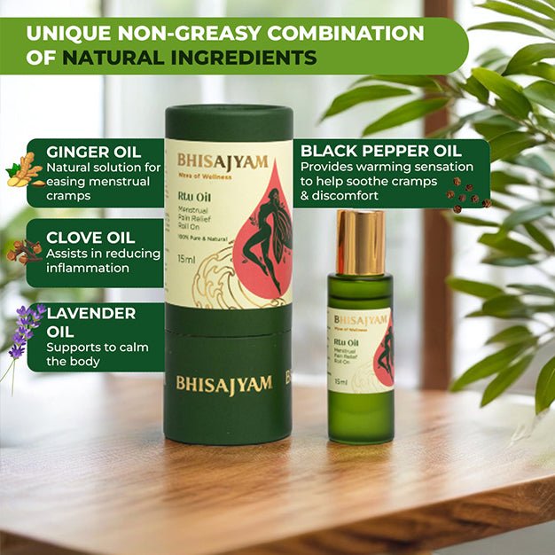 Benefits of Bhisajyam RTU Oil for menstrual pain relief relaxation and comfort