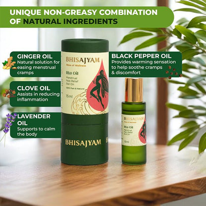 Benefits of Bhisajyam RTU Oil for menstrual pain relief relaxation and comfort