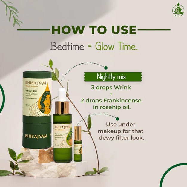 How to use Bhisajyam wrink oil and frankincense oil for facial massage and anti aging skincare routine