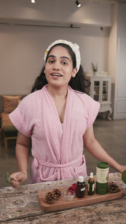 Video showing Bhisajyam Rose Geranium Essential Oil skincare routine